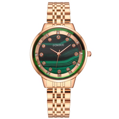 Montre pour femmes boucle en acier inoxydable sertie de diamants en alliage de zinc