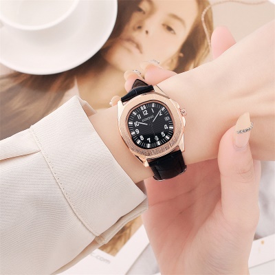 Montres pour dames chiffres gravés bracelet en cuir imperméable