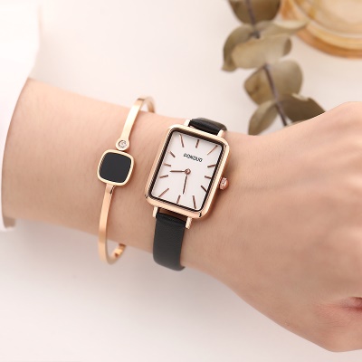montre cuir/placage sous vide maille avec quartz pierre cadran carré