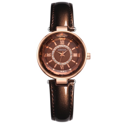 Montres dames chiffres romains bracelet en cuir brillant quartz imperméable