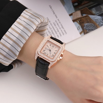 Montre pour dames avec diamant cadran carré quartz imperméable