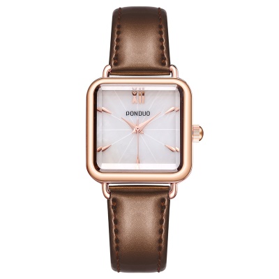 Montres pour dames cadran carré en acier/bracelet en cuir étanche