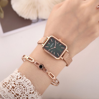 montre cuir/placage sous vide maille avec quartz pierre cadran carré