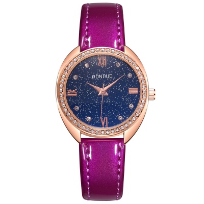 Montres dames aiguilles disque nacré bracelet en cuir imperméable