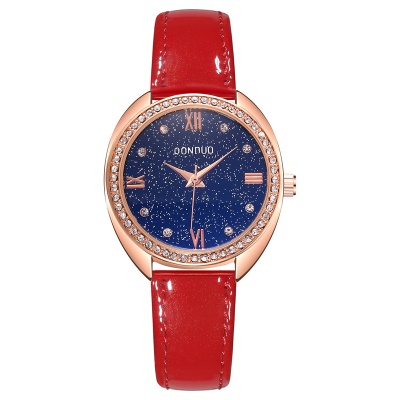 Montres dames aiguilles disque nacré bracelet en cuir imperméable