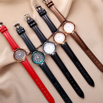 Montres dames aiguilles chiffres romains bracelet en cuir brillant imperméable