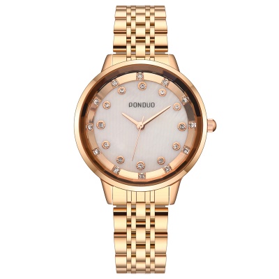 Montre pour femmes boucle en acier inoxydable sertie de diamants en alliage de zinc