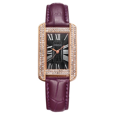 Montres pour dames chiffres romains carrés aiguilles bracelet en cuir de vache