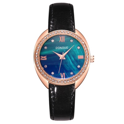 Montres dames aiguilles disque nacré bracelet en cuir imperméable