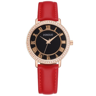 Montre pour femmes avec diamants bracelet en cuir véritable chiffres romains