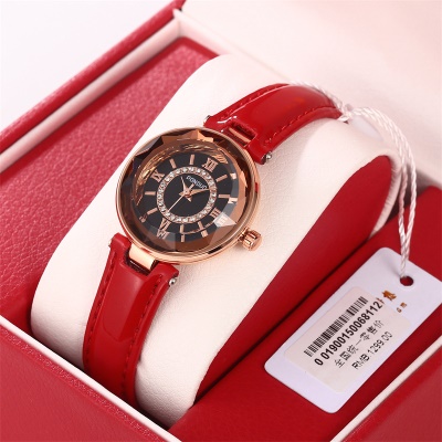 Montres dames chiffres romains bracelet en cuir brillant quartz imperméable