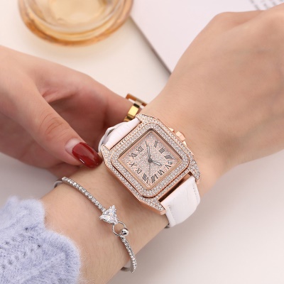 Montre pour dames avec diamant cadran carré quartz imperméable