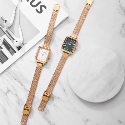 montre cuir/placage sous vide maille avec quartz pierre cadran carré