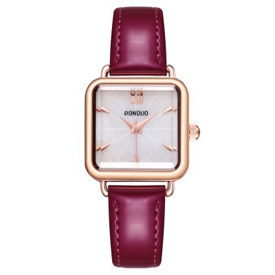 Montres pour dames cadran carré en acier/bracelet en cuir étanche