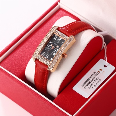 Montres pour dames chiffres romains carrés aiguilles bracelet en cuir de vache