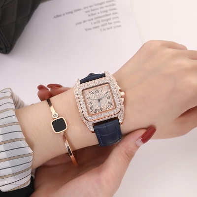 Montre pour dames avec diamant cadran carré quartz imperméable