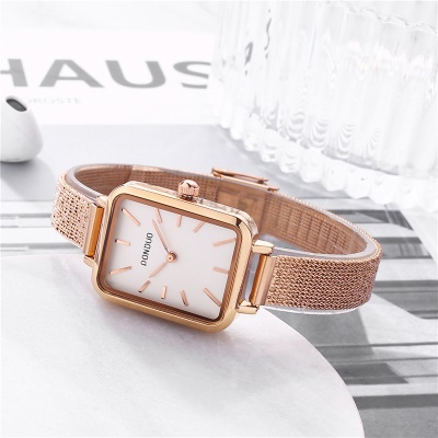 montre cuir/placage sous vide maille avec quartz pierre cadran carré