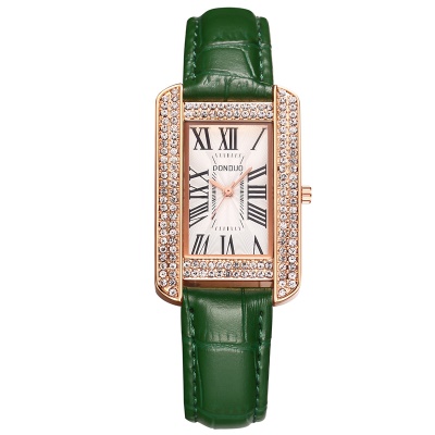 Montres pour dames chiffres romains carrés aiguilles bracelet en cuir de vache