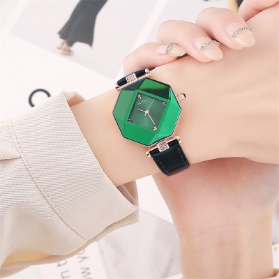Montres pour femmes losange miroir bracelet en cuir véritable alliage de zinc