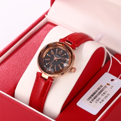 Montres dames aiguilles chiffres romains bracelet en cuir brillant imperméable