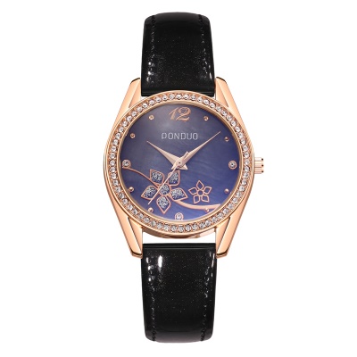 Montres dames disque avec diamants bracelet en cuir nacré