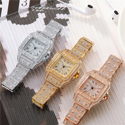montre gypsophile avec diamants en alliage de zinc chiffres romains