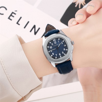 Montres pour dames chiffres gravés bracelet en cuir imperméable