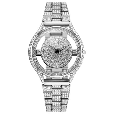 Montre pour femmes à travers le fond incrusté de diamants bande d'acier étanche