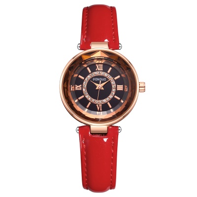 Montres dames chiffres romains bracelet en cuir brillant quartz imperméable