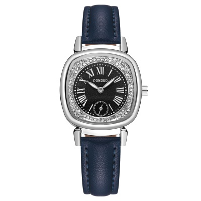 Montres dames cadran carré serti de diamants bracelet en cuir