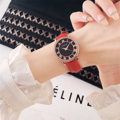 Montre pour femmes avec diamants bracelet en cuir véritable chiffres romains