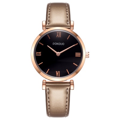 Montre avec bracelet en acier/Bracelet en cuir pour femmes gravure romaine avec miroir revêtu