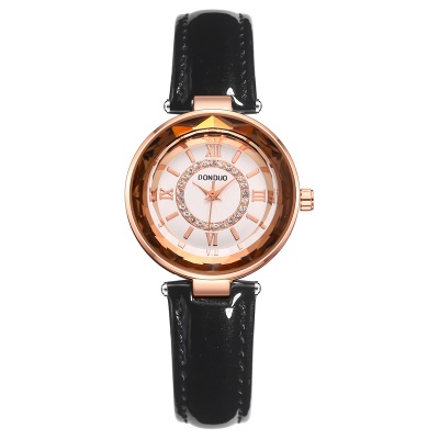 Montres dames chiffres romains bracelet en cuir brillant quartz imperméable
