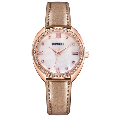 Montres dames aiguilles disque nacré bracelet en cuir imperméable