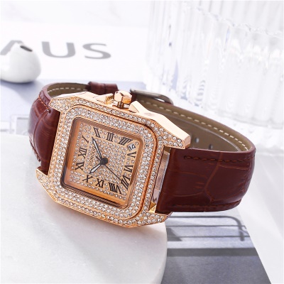 Montre pour dames avec diamant cadran carré quartz imperméable