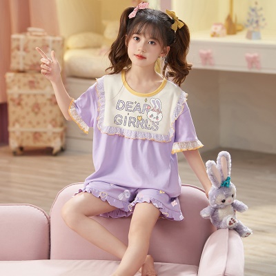 Pyjama pour enfants deux pièces manches courtes en coton cartoon motif revers