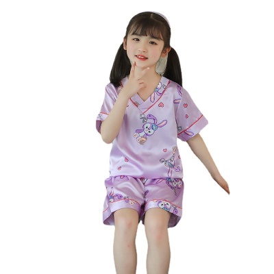 pyjama deux pièces Ice Silk violet dessin animé modèle