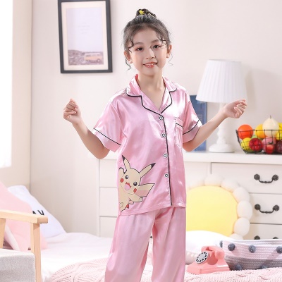 Pyjama 2 pièces pour enfants Ice Silk Pink Pikachu Motif