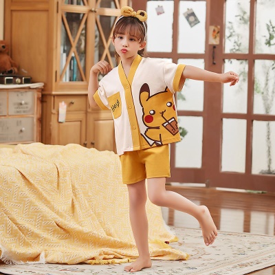 Pyjama pour enfants deux pièces mignon dessin animé modèle manches courtes boutons cardigan
