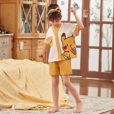 Pyjama pour enfants deux pièces mignon dessin animé modèle manches courtes boutons cardigan