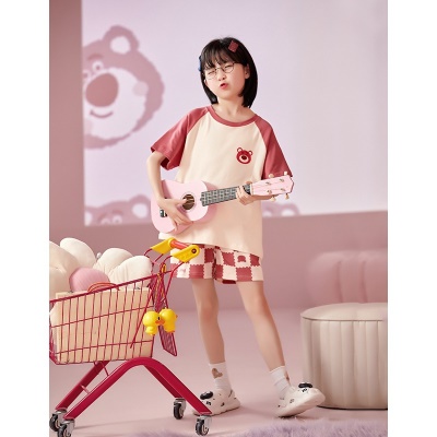 Pyjama pour enfants 2 pièces dessin animé motif à carreaux rouges