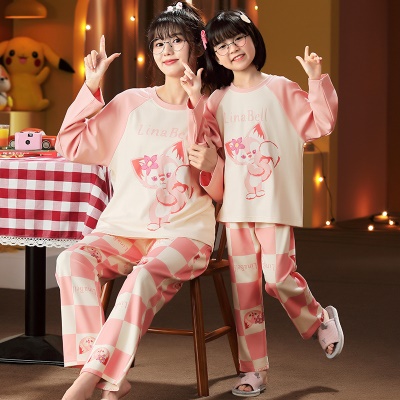 Pyjama pour enfants deux pièces mignon bande dessinée en coton bouquet de pieds dentelle