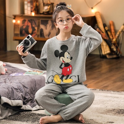 Ensemble de pyjamas 2 pièces pour enfants Mickey Mouse imprimé en tissu gris gaufré
