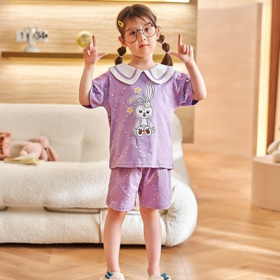 Pyjama 2 pièces pour enfants motif de bande dessinée violet en coton
