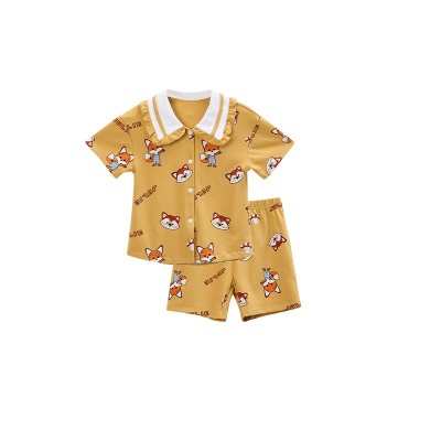 Pyjama pour enfants deux pièces cardigan en coton jaune renard modèle