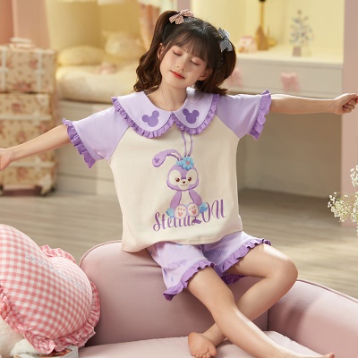 Pyjama pour enfants deux pièces manches courtes en coton cartoon motif revers