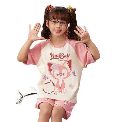 Pyjama 2 pièces en coton dessin animé motif rose