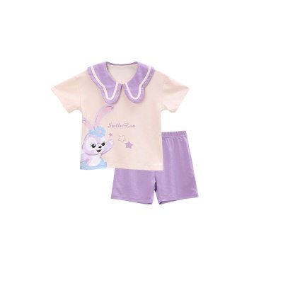 Pyjama pour enfants deux pièces en coton manches courtes mignon bande dessinée revers