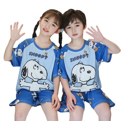 Pyjama pour enfants deux pièces bleu mignon bande dessinée coton