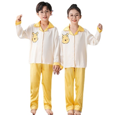 Pyjama pour enfants deux pièces manches longues cardigan jaune dessin animé